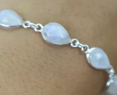 925 Sterling Silver Rainbow Moonstone Bracelet ! Natural Gemstone Jewelry • $28.61