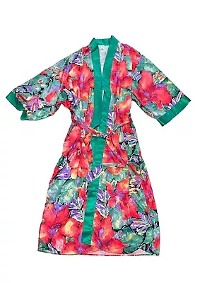 Cypress Robe Size M Silky VINTAGE Brazil Floral Tie Bath Robe Kimono • $27.99