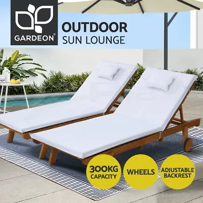 $508.95 • Buy Gardeon Sun Lounge Wooden Lounger Day Bed Wheel Patio Outdoor Setting Furniture