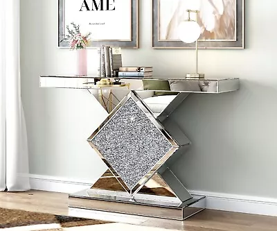 Console Table Silver Entryway Table With Diamond Shaped Mirror Finished 47.2'' • $599.99