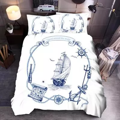 Sailing Boat Travel Quilt Duvet Cover Bedding Set Single Double King Size UK • £32.39