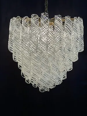 MURANO Italian TORCIGLIONE Venetian Art Glass Mazzega Chandelier Spiral Tube • $4750