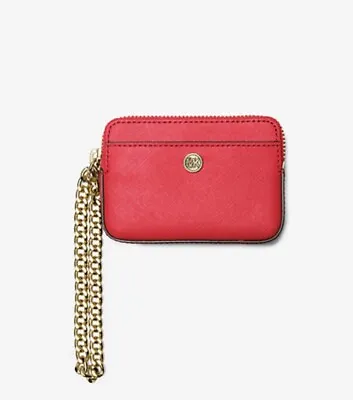 MK Michael Kors Medium Saffiano Leather Chain Card Case Wallet SANGRIA/ RED • $48