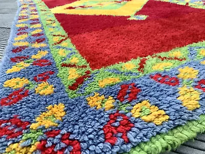 £50 • Buy Vintage Mid Century Latch Hook Rug 1950s 1960s Bright Colours Homespun Ethnic