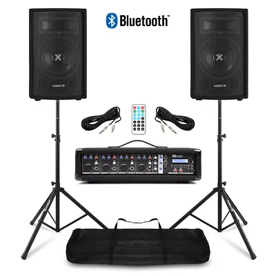 Complete Band PA System Package - Vonyx SL8 8  PA Speaker Mixer Amp & Stands • £299