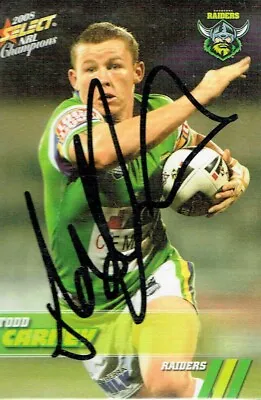 $16 • Buy Todd Carney Signed 2008 Select Nrl Champions Card