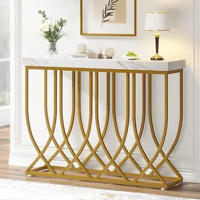 Tribesigns 100CM Gold Metal Console TableModern Sofa Table With Faux Marble Top • £89.99