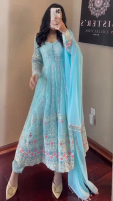 £51.59 • Buy Faux Georgette NEW SALWAR KAMEEZ DESIGNER WEDDING PAKISTANI PARTY WEAR INDIA