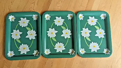 Lot Of 3 Vintage Mid-Century Modern Metal TV Lap Tray Green Lotus Water Lily • $15