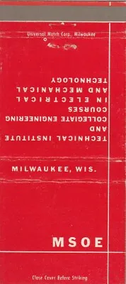 Vintage Matchbook Cover. Milwaukee School Of Engineering. Milwaukee Wi. • $1.99