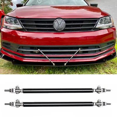 Car Universal Adjustable Front Bumper Lip Splitter Strut Rods Support Bar Black • $7.99