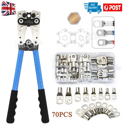 70Pcs Copper Tube Terminals Battery Welding Cable Lug Ring Crimp Connectors Set • £29.98