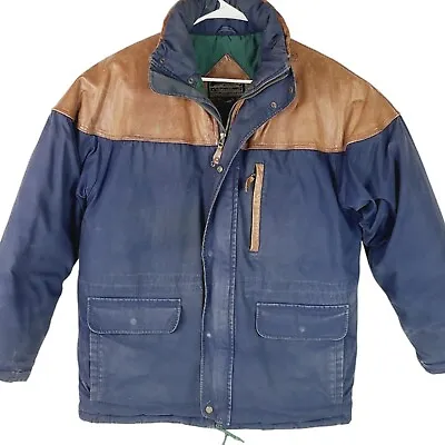 Vtg Eddie Bauer Black Label Goose Down Jacket W Leather Made In Korea Mens Large • $349.99