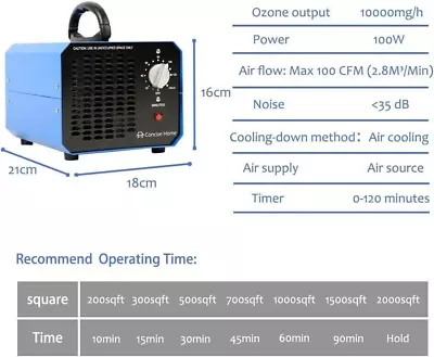 Concise Home 10000mg Commercial Ozone Generator Industrial O3 Air Purifier Blue • £29.99