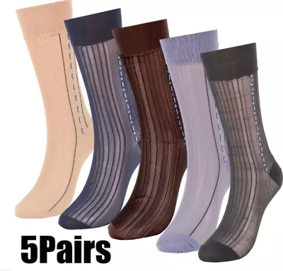 5 Pairs Mens Dress Socks Silk Ultra Thin Sheer Business Socks Soft Nylon Summer • $12.39