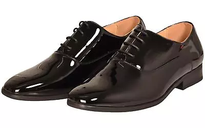 Mens Patent Shoes Shiny Leather Formal Lace Up Oxford Smart Office Wedding Party • £32.99