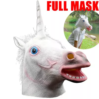 Horse Unicorn Head Mask Latex Panto Cosplay Halloween Adult Costume Fancy Dress • £9.98