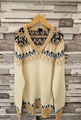 Unisex C&a Vtg 90s Beige Abstract Patterned Acrylic Pullover Cosby Knit Jumper S • £16.99