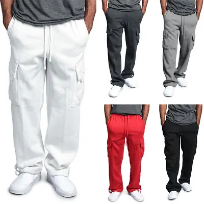 Mens Elasticated Cargo Pants Combat Work Tracksuit Bottoms Joggers Trousers Size • £13.79