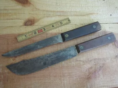 2 Antique Vintage Carbon Steel Kitchen Butcher Cutting Knife Lot Full Tang • $29.97