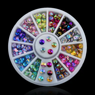 Nail Art Wheel 3D Rhinestone Glitter Gems Decoration Crystals Pearls • £2.75