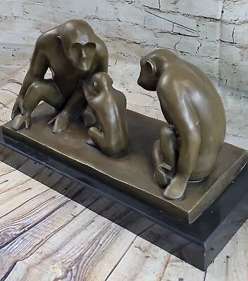 Sculpture Statue - 2 Gorilla With Baby - Excellent Detail - Marble Base Artwork • $279.65