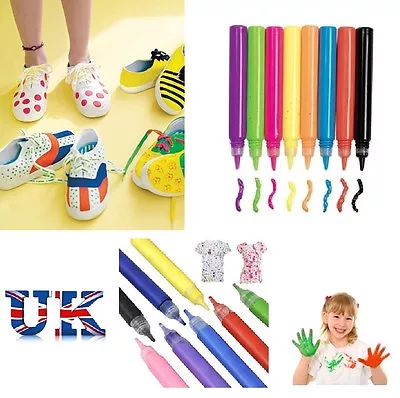 8 Fabric Paints Pens Pen T-Shirt Material Craft Paint Art Kids Clothes Pencils • £3.59