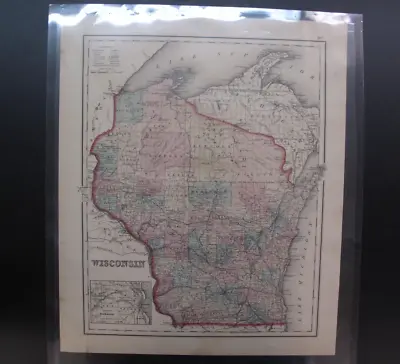 Antique Hand Colored Double Sided Map Wisconsin Dakota Madison Pierre 1877 • $74.25