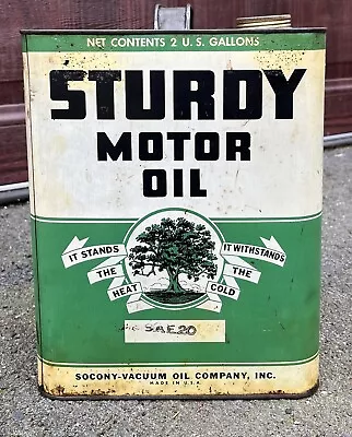 ORIGINAL VINTAGE 1940's SOCONY STURDY MOTOR OIL 2 GALLON TIN GAS OIL CAN • $125