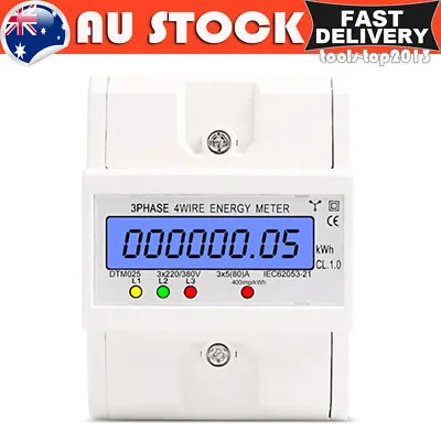 3 Phase 4 Wire Energy Meter Energy Consumption KWh Meter DIN Rail Installation • $27.99