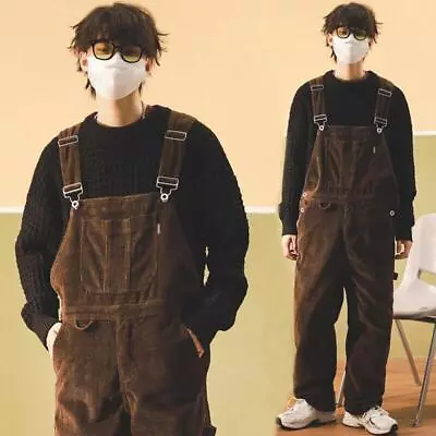 Men's Corduroy Jumpsuits Loose Fit Pants Overalls Suspender Trouser Cargo Casual • $50.39