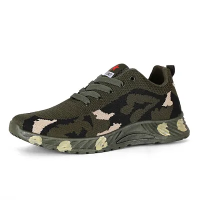 Army Green Camouflage Sneakers Breathable Men Running Shoes Mesh Lace Up Size 9 • £27.59