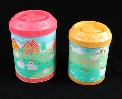 2 Vintage Easter Tins 1980's Candy Container Metal Bunny Chicken Molded Tops • $15.85