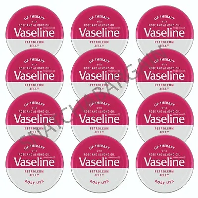 £12.99 • Buy 12 X VASELINE LIP THERAPY PETROLEUM JELLY ROSY LIPS TIN 20g ROSE & ALMOND OIL