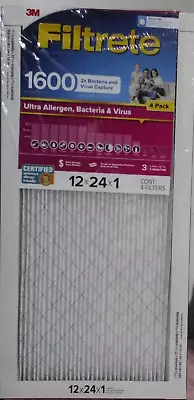 4 Pack Filtrete Ultra Allergen 2X Bacteria And Virus Filter ~ 12x24x1 ~ 1600 MPR • $33.87