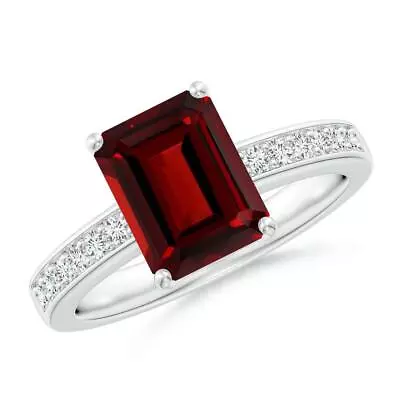 Garnet Emerald-Cut Octagon 9x7mm Side Stone Ring For Girls And Woman's • $38.50