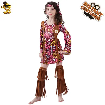 $24.50 • Buy  60s70s Hippie Costume For  Kids Girls Halloween  Cosplay Fashion Hippe Costume