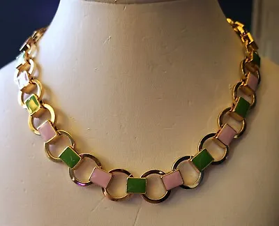 Vintage Authentic J Crew Green And Pink Enamel Necklace  19” • $26.99