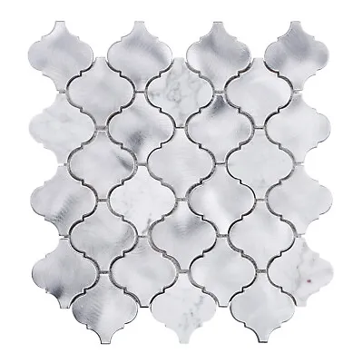 White Calacatta Marble Arabesque Blended Metallic Mosaic Tile Kitchen Backsplash • $25.75