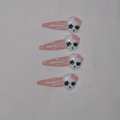 4pk Kawaii Pastel Goth Skull W/bow Hair Clips White & Pink Nip • $9.50