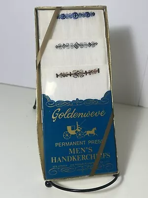 Nib Vintage Goldenweve Men’s Hankerchiefs Set Of 3 Cotton Poly Embroidery • $13.99