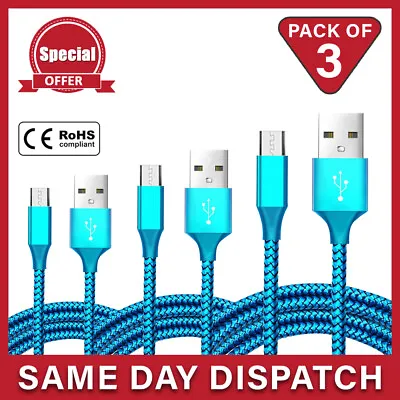 £7.98 • Buy 2m Pack Of 3 Braided Micro USB Charging &Data Cable Lead For Sony 