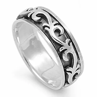 Men 8mm 925 Sterling Silver Band Art Deco Design Spinner Ring / Gift Box • $35.99