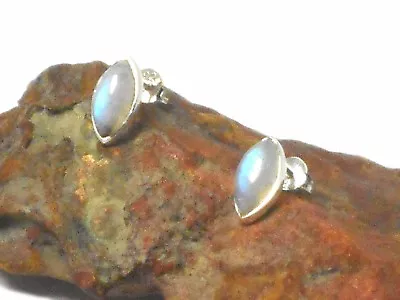 Rainbow MOONSTONE  Sterling Silver 925 Gemstone Earrings / STUDS - 5 X 10 Mm • $19.99