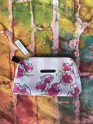 VICTORIA SECRET-Small Pink Stripes Floral Cosmetic Bag G20 • $12.50