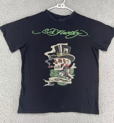 Ed Hardy Smoking Skull Tee Mens Sz S Black TATTOO ART Audigier T-Shirt • $24.29