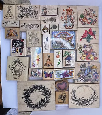 30  Vin-Wooden Rubber Stamps Hero Arts Petaluna Stamp Affair Scrapbooking PLUS • $35