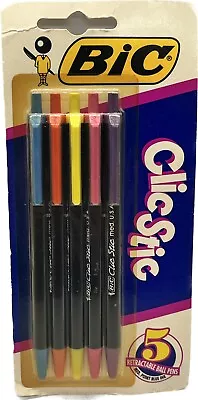 Vintage Bic Clic Stic 5 Pack Retractable Ball Point Blue Ink Pens  1992 NOS • $17.95