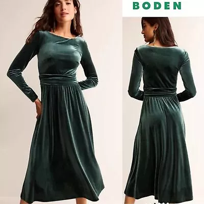 Boden Womens Lois Velvet Midi Dress Chatsworth Green Sz 16 18  #J0515 NEW NWT   • $81