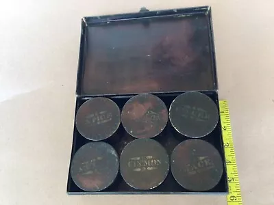 Vintage Antique TIN METAL SPICE BOX W/ X6 SPICE CONTAINERS Canisters ESTATE FIND • $49